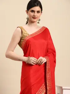 Indian Women Gotta Patti Border Silk Blend Designer Saree