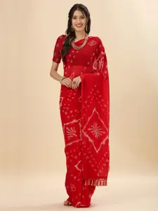 Mitera Red Bandhani Printed Jaali Pure Georgette Chanderi Saree