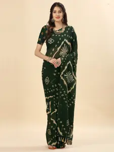 Mitera Green & Beige Bandhani Printed Jaali Pure Georgette Chanderi Saree