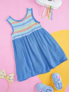Pantaloons Baby Infant Girls Striped Smocked Cotton Fit & Flare Dress