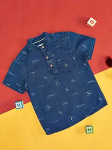 Pantaloons Junior Boys Typography Printed Mandarin Collar Cotton Casual Shirt