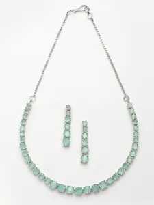 Aazeen Rhodium-Plated American Diamond Studded Necklace & Earrings