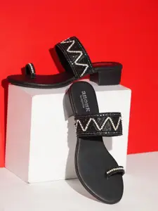 Anouk Black And White Embellished One Toe Block Heels