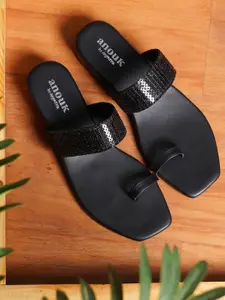 Anouk Black Embellished One Toe Block Heels