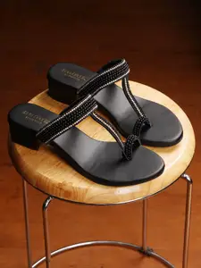 Anouk Black And Gold-Toned Embellished One Toe Block Heels