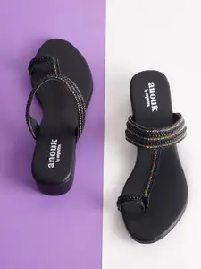 Anouk Black Embellished One Toe Block Heels