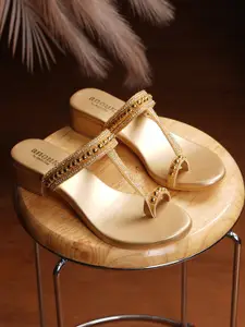Anouk Gold-Toned Embellished One Toe Block Heels