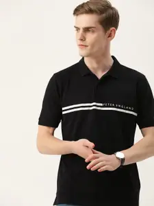 Peter England Striped & Typography Detail Polo Collar T-shirt