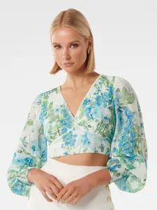 Forever New Puff Sleeve Floral Printed Fitted Crop Top