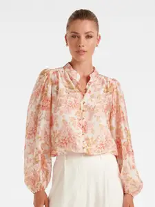 Forever New Puff Sleeve Floral Printed Mandarin Collar Shirt Style Top