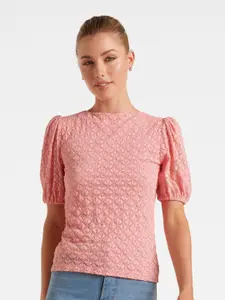 Forever New Self Design Puff Sleeve Lace Top