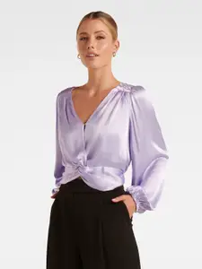 Forever New Puff Sleeves Crop Twist Satin Blouse