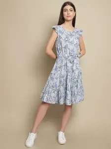 Just Wow Floral Printed Fit & Flare Dress With Belt