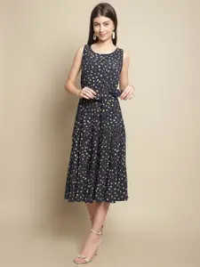 Just Wow Floral Printed Crepe Fit & Flare Midi Dress