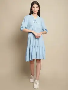 Just Wow Blue A-Line Dress