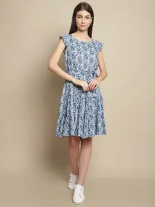 Just Wow Floral Printed Fit & Flare Dress With Belt