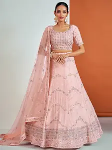 ODETTE Sequinned Embellished Semi-Stitched Lehenga & Blouse With Dupatta