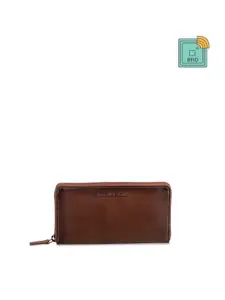 BROWN BEAR Women Leather Zip Around Wallet With RFID