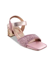 Mochi Embellished Open Toe Block Heels With Backstrap