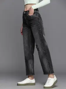 Allen Solly Woman Mid-Rise Low Distress Heavy Fade Stretchable Cropped Jeans