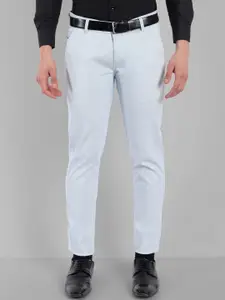 Majestic Man Smart Self Design Mid Rise Plain Slim Fit Formal Trousers