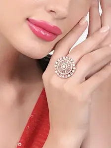 Zaveri Pearls Rose Gold-Plated Studded Circular Finger Ring
