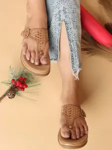 XE Looks Embellished T-Strap Flats With Buckles