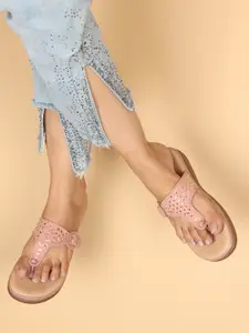 XE Looks Embellished Comfortable T-Straps Flats