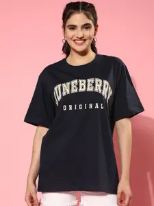 JUNEBERRY Typography Printed Oversize Fit Cotton T-shirt