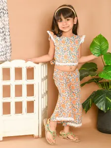 LIL PITAARA Girls Floaral Printed Pure Cotton Top with Palazzos
