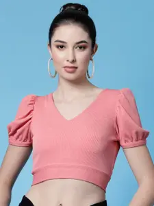 Oomph! Puff Sleeves Styled Back Crop Top