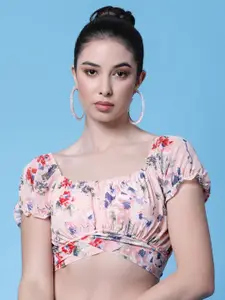 Oomph! Floral Printed Puff Sleeves Crop Top