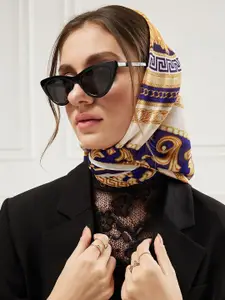 Athena Women Blue & Cream-Coloured Printed Scarf