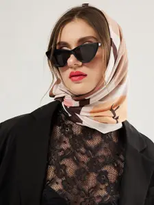 Athena Women Brown & White Printed Scarf