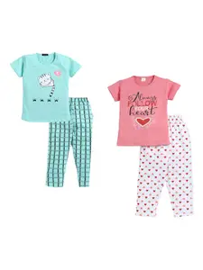 Todd N Teen Girls Pack Of 2 Graphic Printed Pure Cotton Night Suit