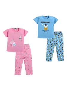 Todd N Teen Girls Pack Of 2 Graphic Printed Pure Cotton Night Suit