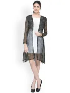 SCORPIUS Teal Printed Open Front Shrug