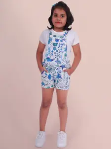 Little Carrot Girls Printed Cotton Dungarees With T-Shirt