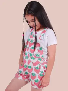 Little Carrot Girls Printed Cotton Dungarees With T-Shirt