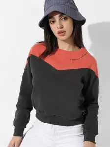 Campus Sutra Pink Colourblocked Sweatshirt