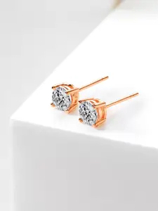 Peora Rose Gold-Plated Contemporary Cubic Zirconia Studs Earrings