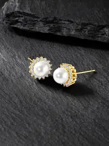 Peora Gold-Plated Contemporary Cubic Zirconia Studs Earrings