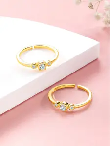Peora Set Of 2 Gold-Plated Cubic Zirconia-Studded Adjustable Toe Rings