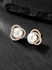 Peora Rose Gold-Plated Contemporary CZ Studded Studs Earrings