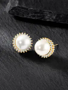 Peora Gold-Plated Contemporary Cubic Zirconia Studs Earrings
