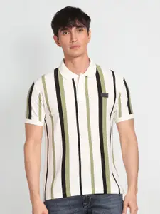Flying Machine Vertical Striped Polo Collar Cotton T-shirt