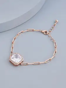 Kushal's Fashion Jewellery Cubic Zirconia Rose Gold-Plated Link Bracelet