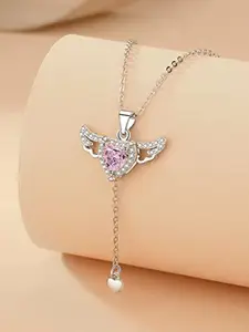 VIEN Silver-Plated Angel Wings Heart Necklace