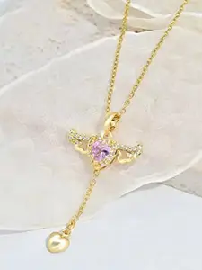 VIEN Gold-Plated Angel Wings Heart Necklace