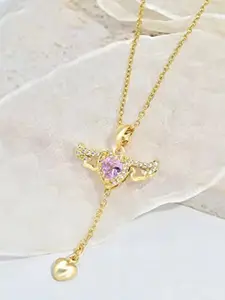 VIEN Gold-Plated Angel Wings Heart Necklace